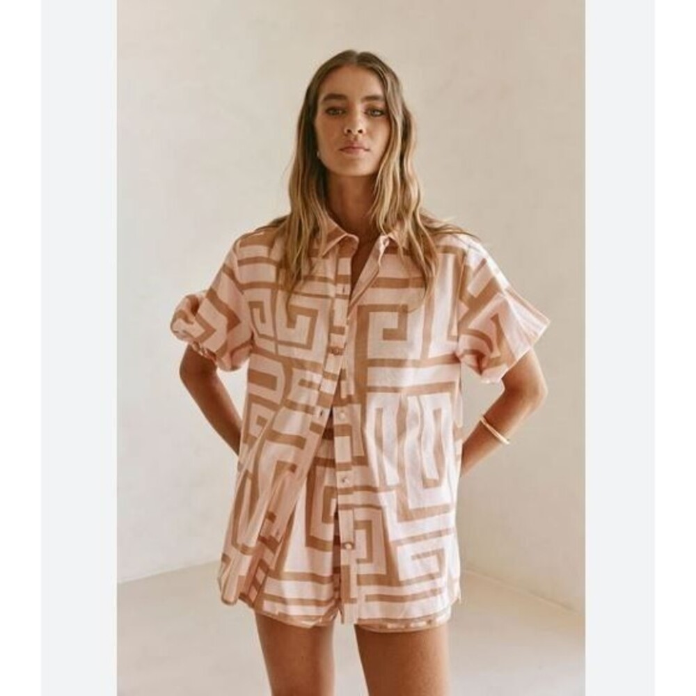 Sabo Australia Women's Top Linen Blend Button Up Medium Resortwear Maximalist